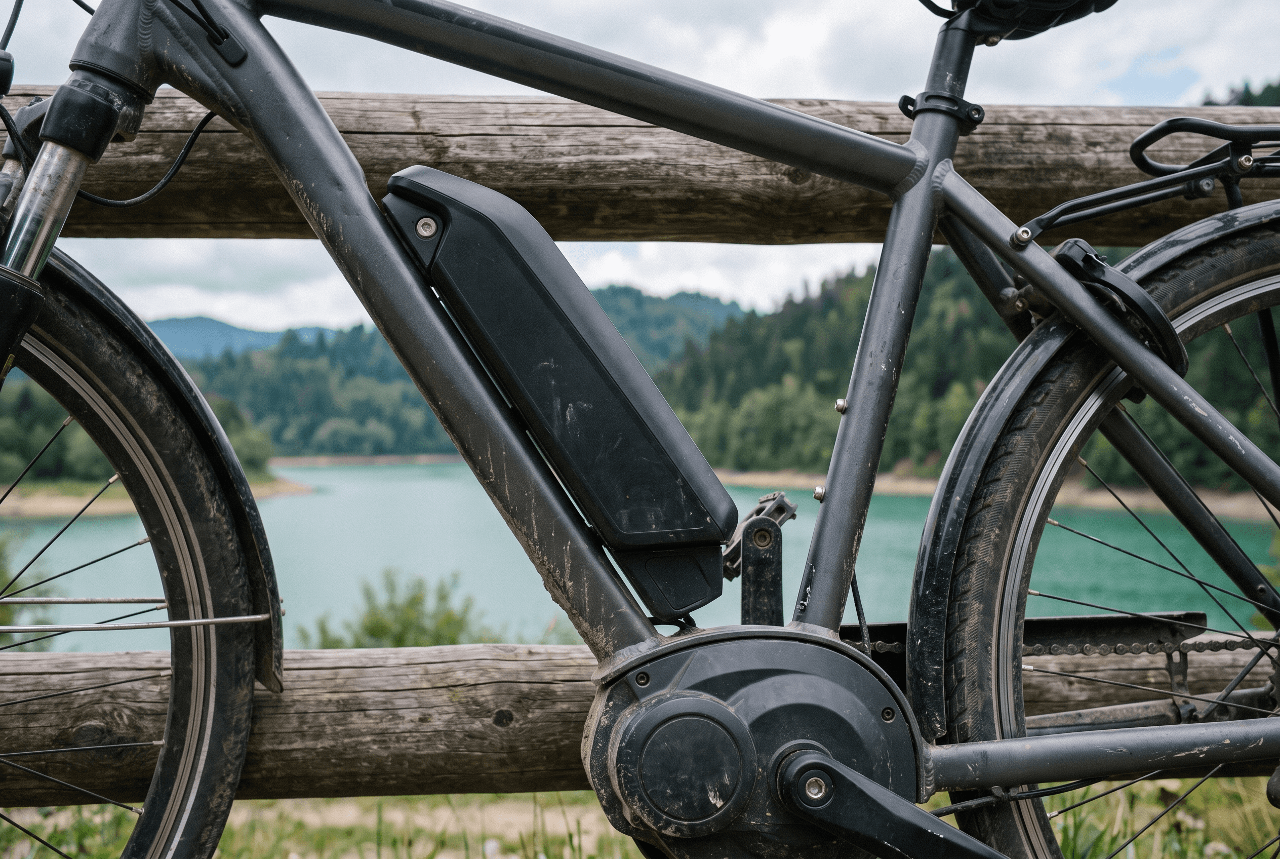 Detal roweru elektrycznego z wypożyczalni Mergen Resort
